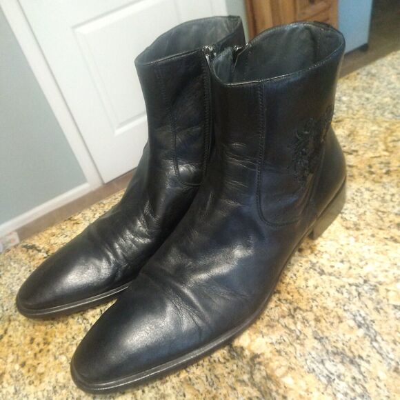 Giovanni Conti Mens black leather ankle boots decorative stitching US 10 EU 43 - Picture 6 of 14